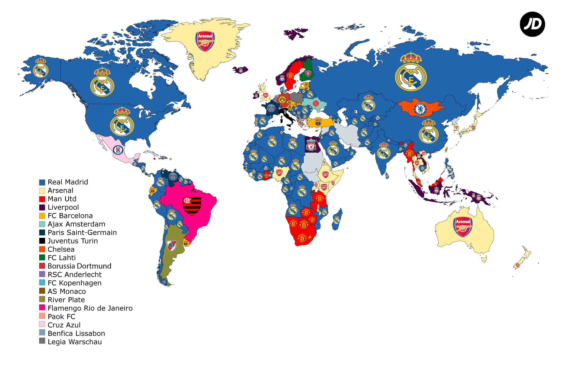 Die Beliebtesten Fussballclubs Der Welt Jd Sports Deutschland Blog